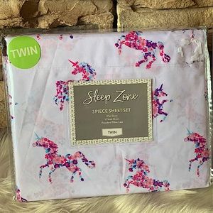 Floral unicorn twin sheet set with pillowcase pink